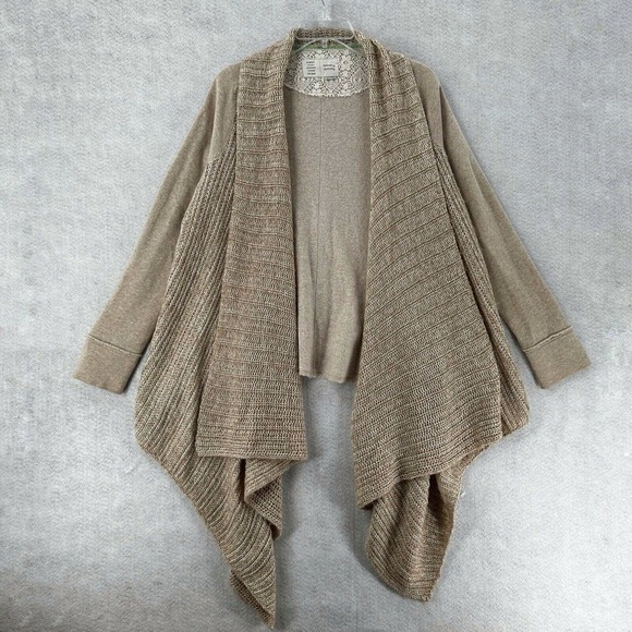 Saturday Sunday ANTHROPOLOGIE Medium Casado Tan Waterfall Open Front Cardigan‎ - Picture 1 of 15